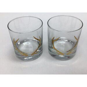 Set Of 2 Rocks Whiskey Highball Glasses Deer Antlers Hunting NEW